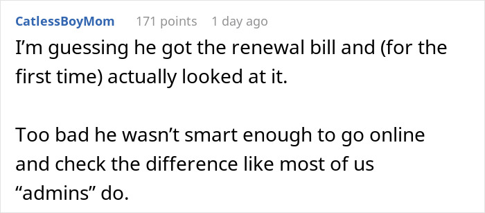 A Reddit comment discussing an unexpected bill and lack of online research highlighting revenge. A Reddit comment discussing an unexpected bill and lack of online research highlighting revenge.