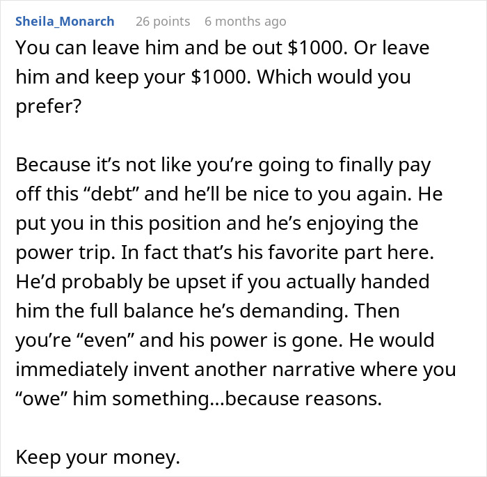Discussion about a woman's regret over a Europe trip with her boyfriend demanding money.