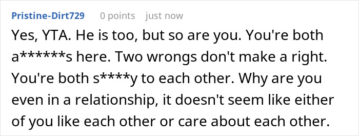 Comment criticizing a relationship, mentioning both parties' behavior and questioning why they are together. Comment criticizing a relationship, mentioning both parties' behavior and questioning why they are together.
