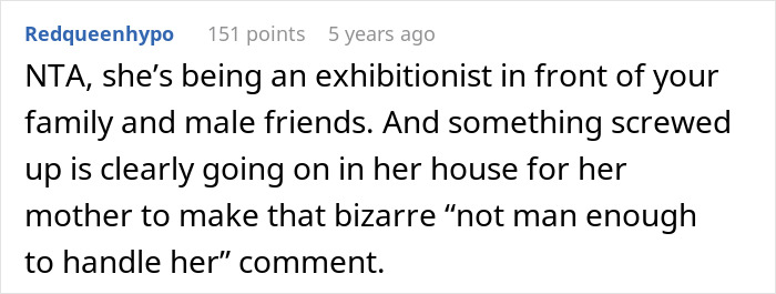 Reddit comment discussing family discomfort due to a girlfriend's rude behavior, questioning her family's influence.