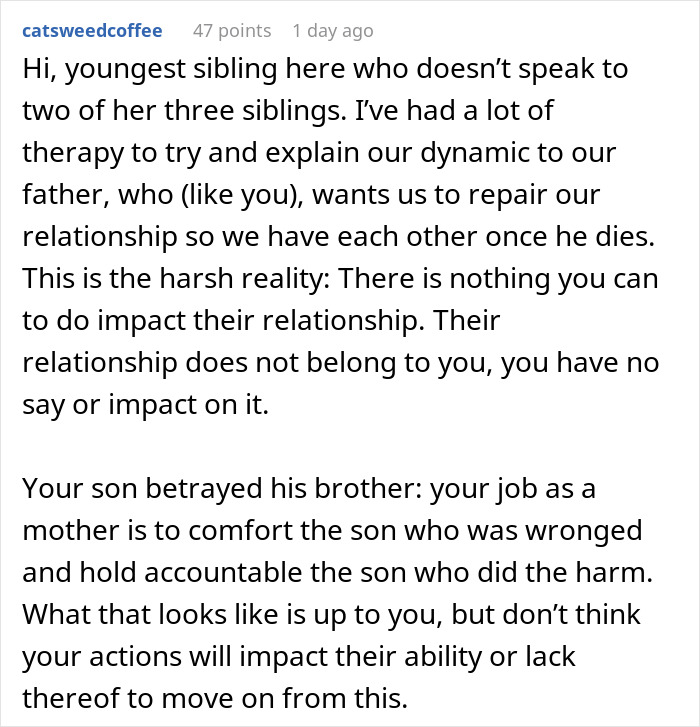 Man Calls Mom Sobbing After Catching His Brother With His GF, She Watches Her Family Fall Apart Man Calls Mom Sobbing After Catching His Brother With His GF, She Watches Her Family Fall Apart