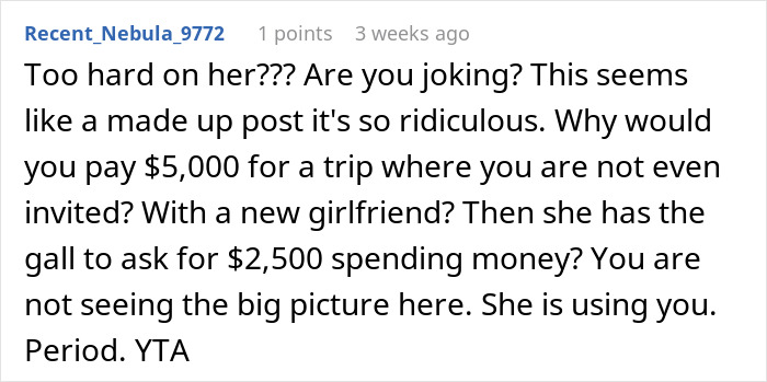 Man Gets A Harsh Reality Check Online After Venting About GF Using Him To Fund Her Trip