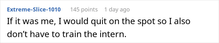 Comment discussing quitting after a firing prank, highlighting workplace dynamics.