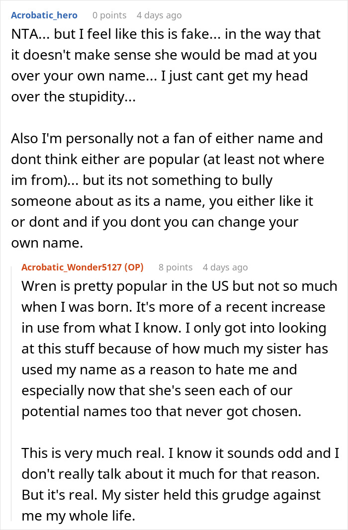 26YO Holds Lifelong Grudge Against 16YO Sis For Having A Modern Name, Turns Nasty Over It