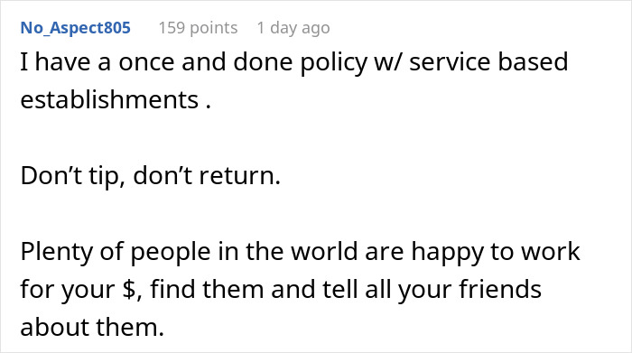 Text expressing frustration over poor service and tipping policies. Text expressing frustration over poor service and tipping policies.
