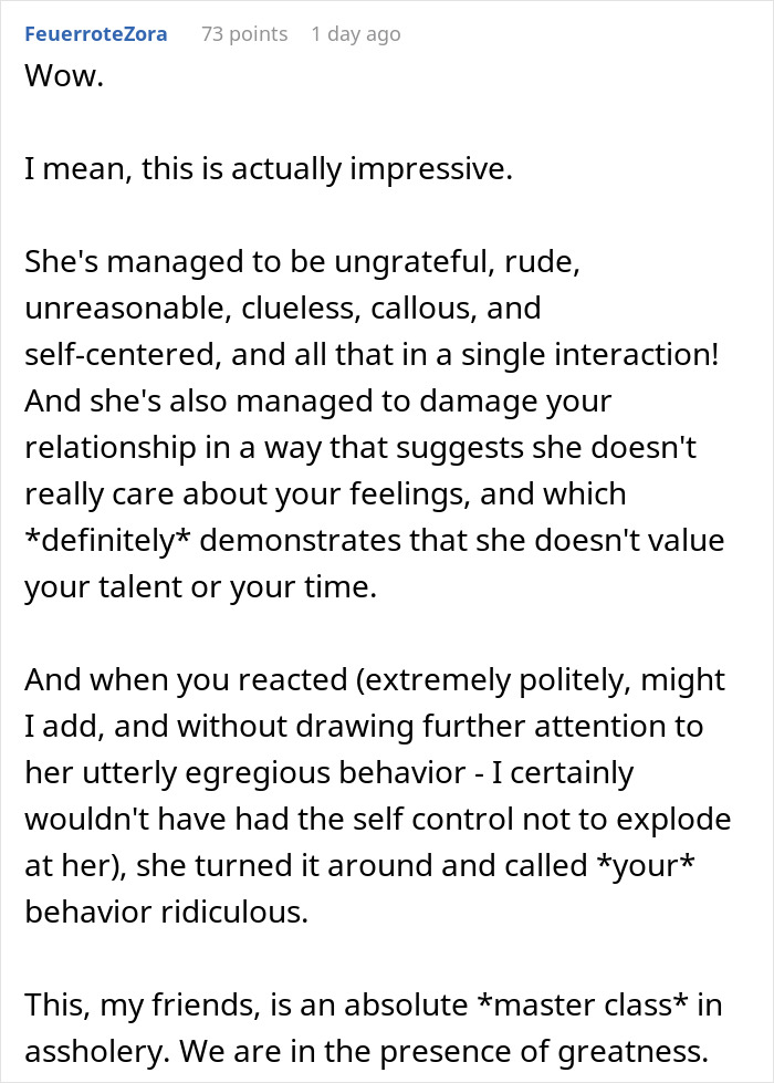 Text discussing ungrateful behavior towards a handmade gift. Text discussing ungrateful behavior towards a handmade gift.