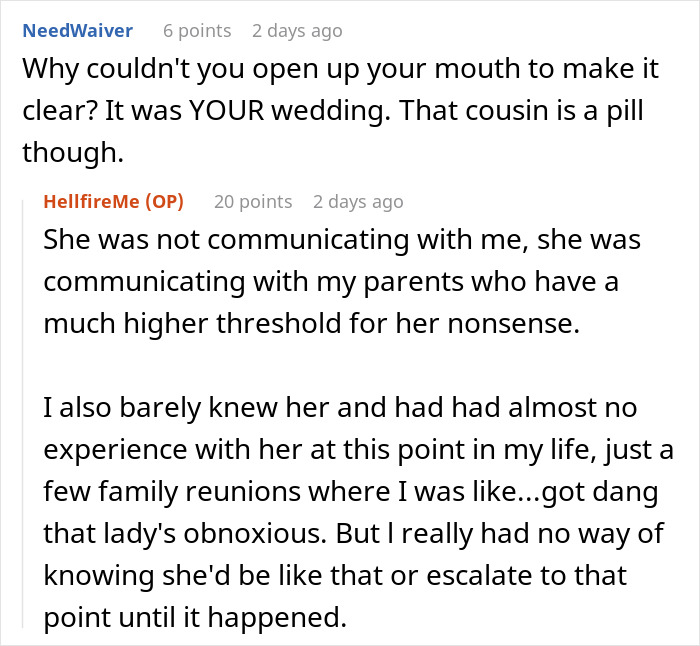 Text exchange about issues with a lady obsessed with a woman's wedding, trying for months to get an invite.