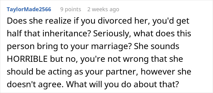 Man Considers Divorce When Wife Refuses To Share Her Inheritance After Relying On Him For 22 Years