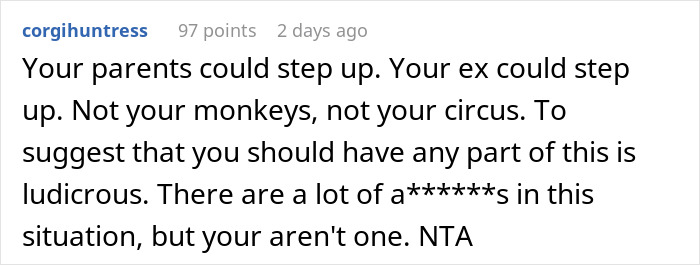 Text screenshot of a comment about family responsibilities and boundaries. Text screenshot of a comment about family responsibilities and boundaries.