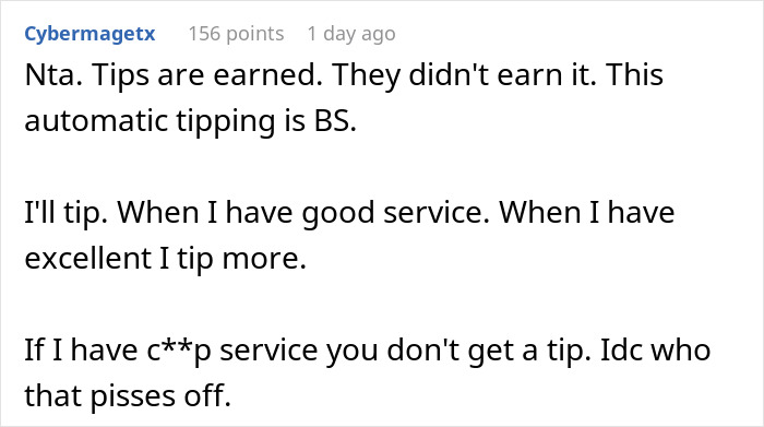 Text exchange discussing tipping and service quality, mentioning staff forgetfulness. Text exchange discussing tipping and service quality, mentioning staff forgetfulness.