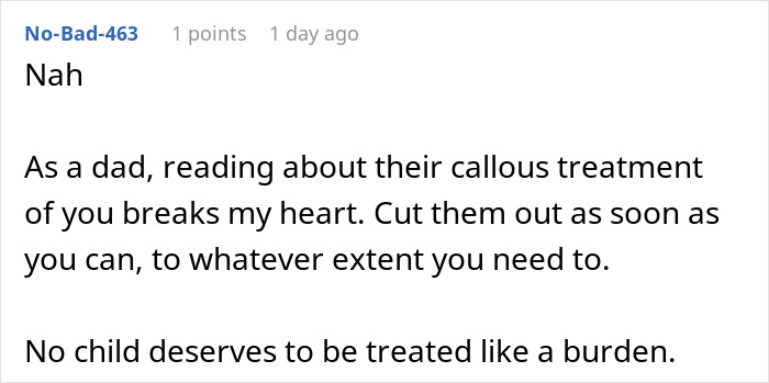 Online comment expressing support for a teen refusing to be a babysitter for family. Online comment expressing support for a teen refusing to be a babysitter for family.