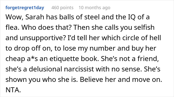 Text in image discussing a friend's unreasonable behavior about <a target=