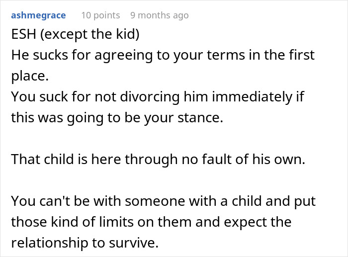 Text discussing divorce, custody dilemmas, and relationship boundaries in the context of an affair child.