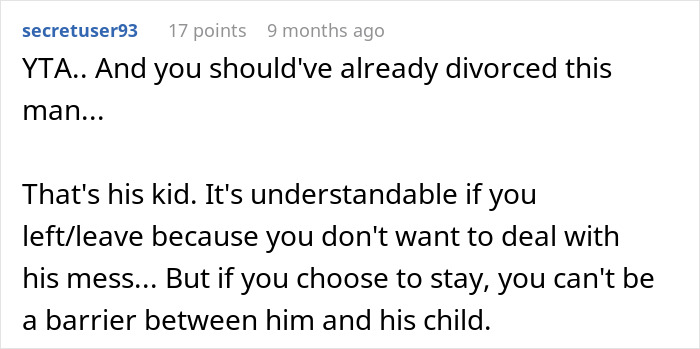 Comment discussing divorce and custody decision regarding affair child.