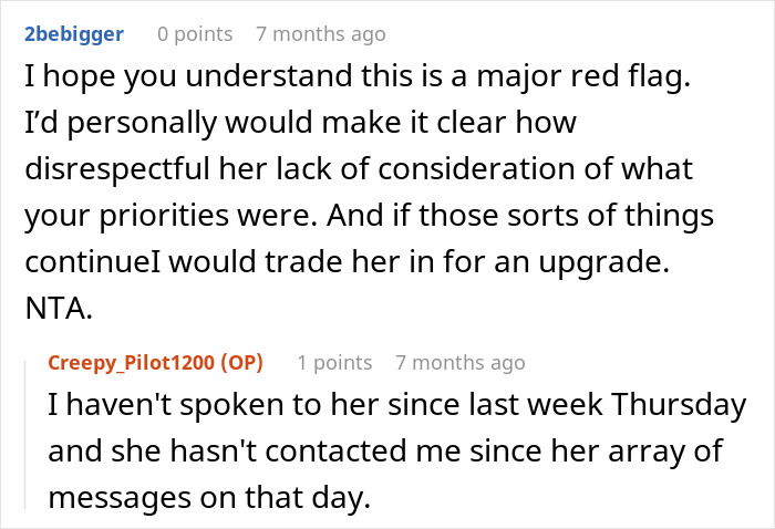 Reddit thread discussing refusal to be a personal Uber for drunk girlfriend at 2AM. Reddit thread discussing refusal to be a personal Uber for drunk girlfriend at 2AM.