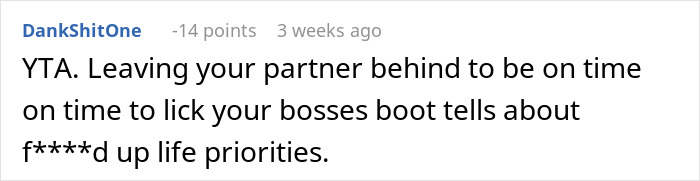 Reddit comment criticizing someone for leaving a partner due to OCD-related lateness, mentioning life priorities.