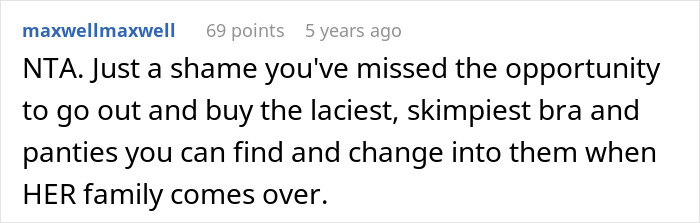 Reddit comment about family discomfort due to girlfriend's rude behavior suggestion.
