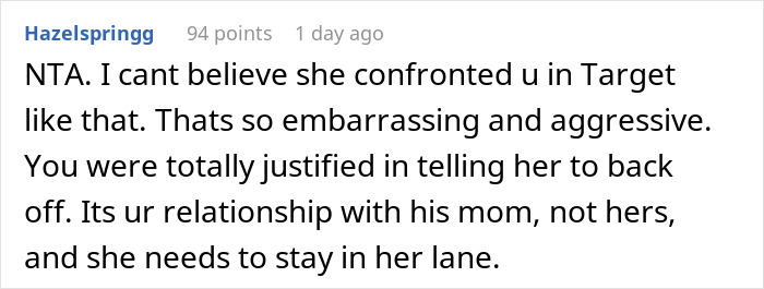 Comment discussing ex-MIL, bracelet gift, and fuss created by ex&rsquo;s new wife in public.