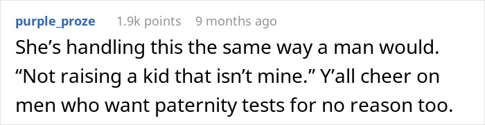 Reddit comment on custody and divorce dilemma after affair, discussing paternity issues.