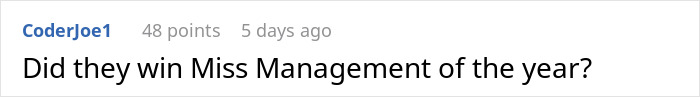 Comment mocking greedy managers for poor management skills with humor. Comment mocking greedy managers for poor management skills with humor.