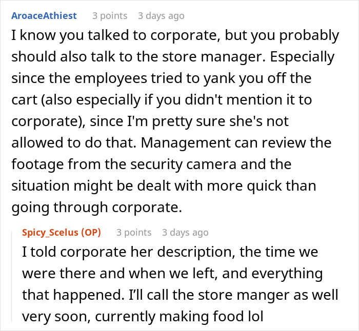 Reddit discussion about a Walmart employee incident involving a teen in a mobility cart.