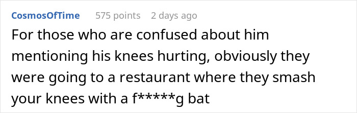 Humorous response online about dining preferences.