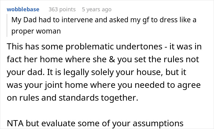 Reddit post discussing uncomfortable family dynamics over girlfriend&rsquo;s behavior and house rules.