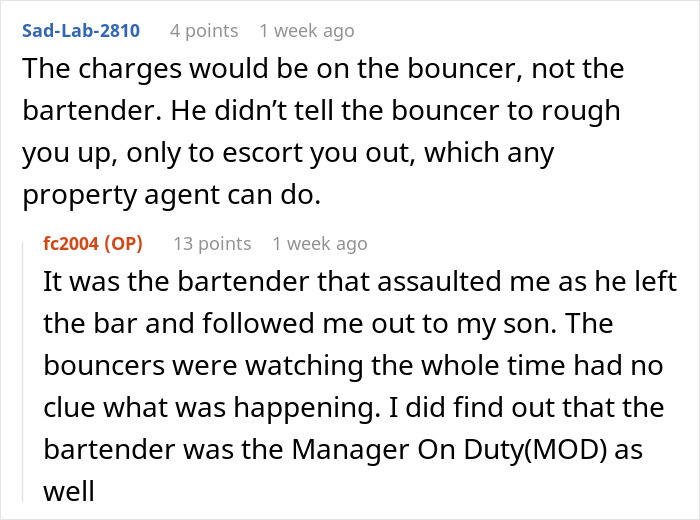 Online comments about bartender attack over tip refusal and police involvement.