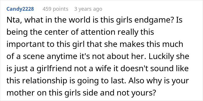 Reddit comment discussing a girl's behavior at dinner, questioning her motives and family dynamics. Reddit comment discussing a girl's behavior at dinner, questioning her motives and family dynamics.