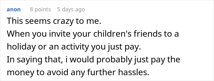 Comment discussing parents receiving a hefty bill after teen joins friend's family on vacation. Comment discussing parents receiving a hefty bill after teen joins friend's family on vacation.