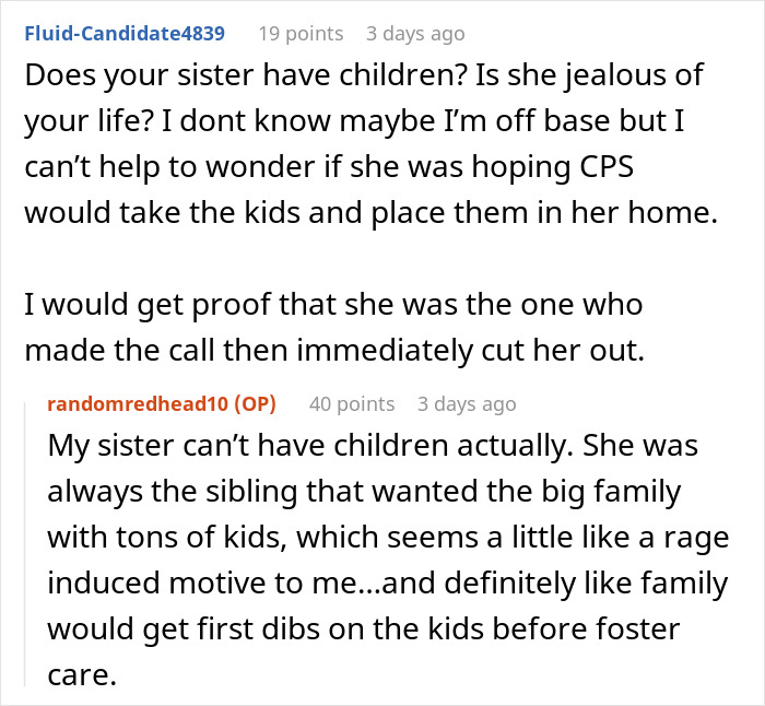 Text exchange discussing sibling betrayal involving CPS.