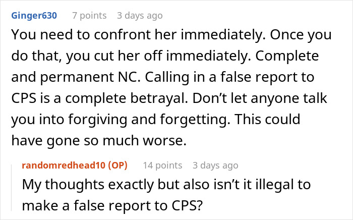 Discussion about CPS betrayal and legal issues in an online forum exchange.