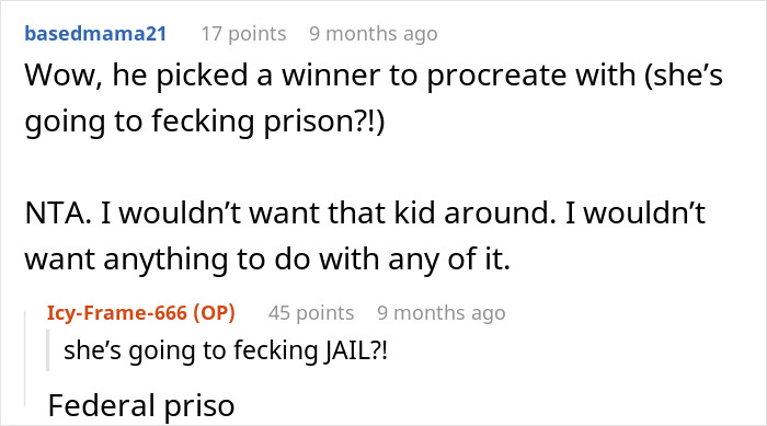 Reddit comments discussing custody and divorce decisions after an arrest.