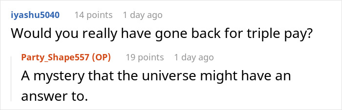 Reddit comments discussing a job firing prank and its consequences.