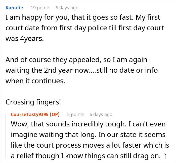 Reddit conversation about a lengthy court process in a family feud over a family heirloom.