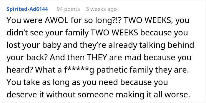 Mean comment about sister's miscarriage in an online forum response. Mean comment about sister's miscarriage in an online forum response.