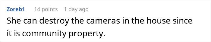 Reddit comment discussing the legality of destroying cameras in a shared property. Reddit comment discussing the legality of destroying cameras in a shared property.