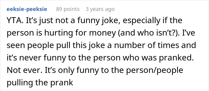 Text screenshot of a comment criticizing a fake $50K lottery ticket prank, stating it's not funny. Text screenshot of a comment criticizing a fake $50K lottery ticket prank, stating it's not funny.