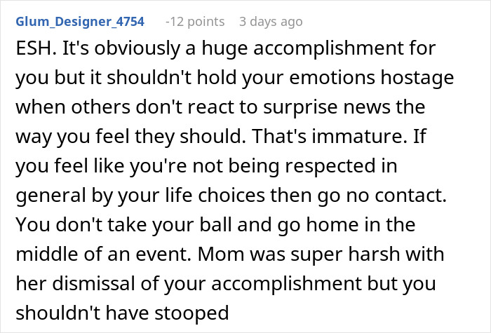 Text of a comment discussing reaction to a sobriety milestone, mentioning feelings and family dynamics. Text of a comment discussing reaction to a sobriety milestone, mentioning feelings and family dynamics.