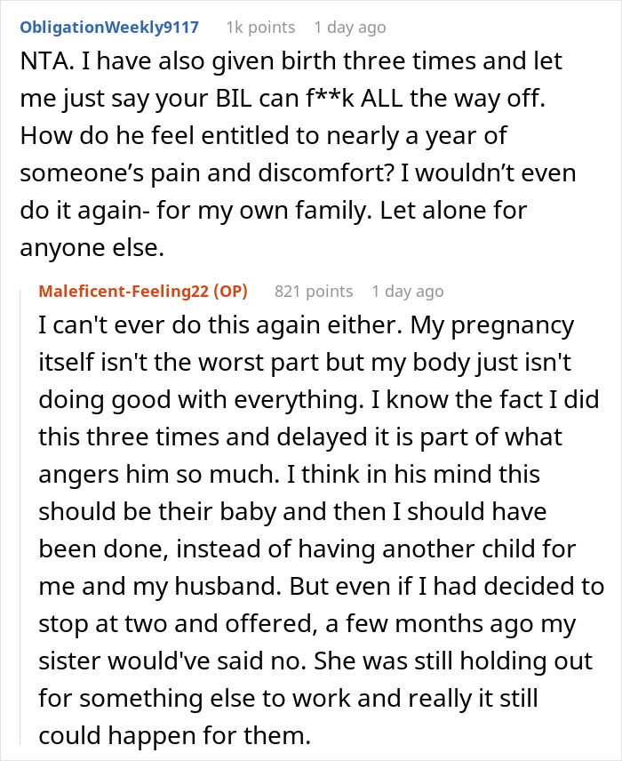 Reddit thread discussing woman planning hysterectomy post-third child amid surrogate pressure. Reddit thread discussing woman planning hysterectomy post-third child amid surrogate pressure.