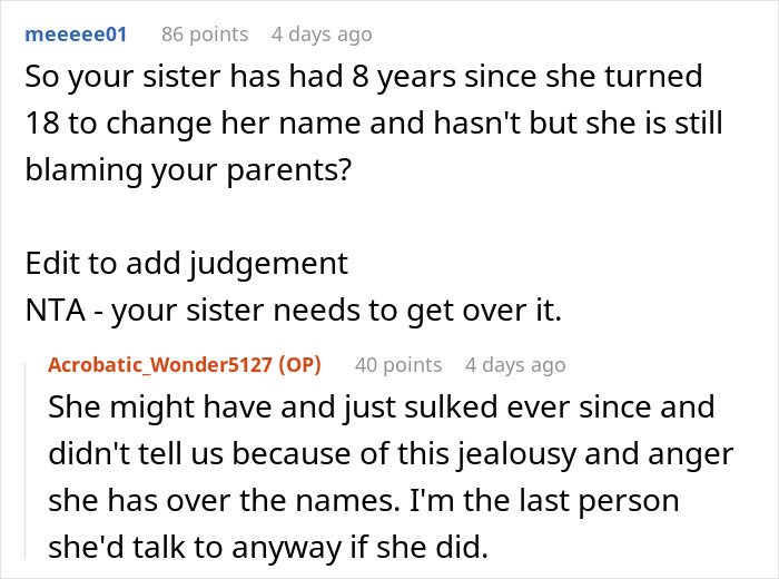 26YO Holds Lifelong Grudge Against 16YO Sis For Having A Modern Name, Turns Nasty Over It