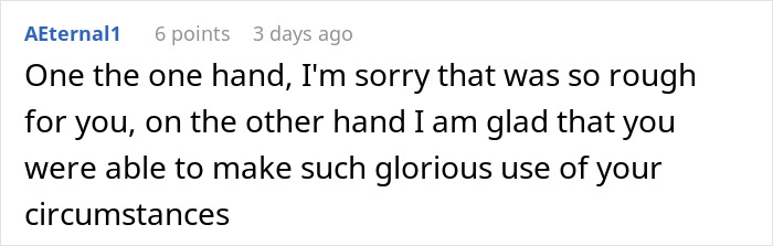 Comment expressing mixed feelings about a challenging work experience. Comment expressing mixed feelings about a challenging work experience.