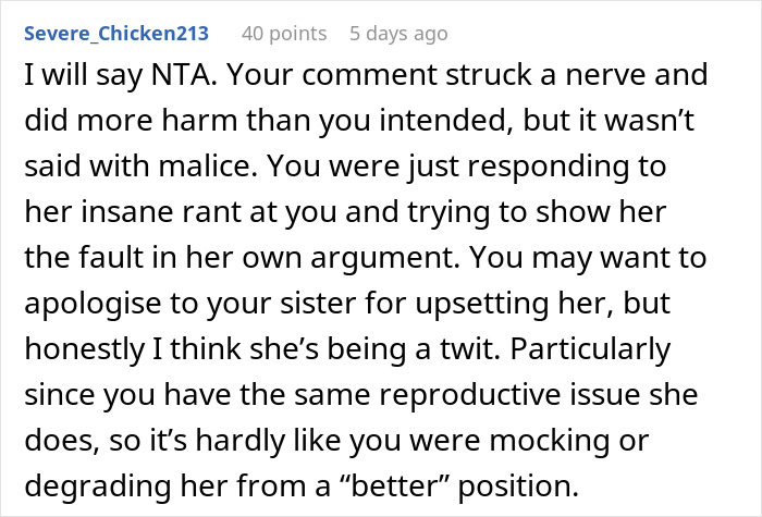 Reddit comment discussing a sibling dispute about whether a baby is considered real. Reddit comment discussing a sibling dispute about whether a baby is considered real.
