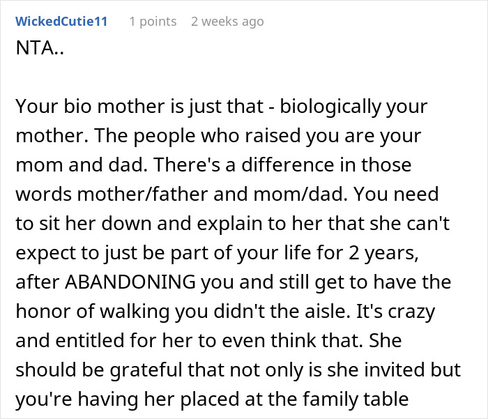 Text discussing decision about who will walk the author down the aisle at their wedding.