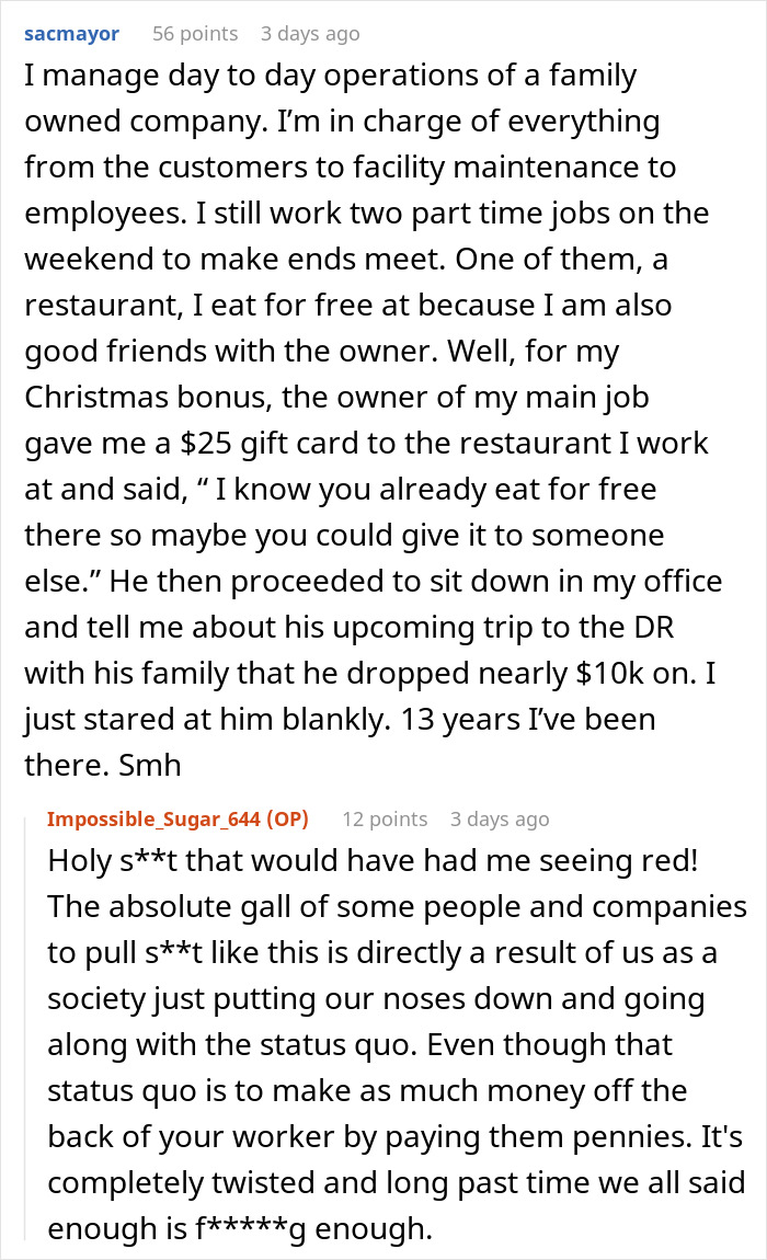 Text conversation about a man who works ten-hour shifts, discussing unfair bonuses and management. Text conversation about a man who works ten-hour shifts, discussing unfair bonuses and management.