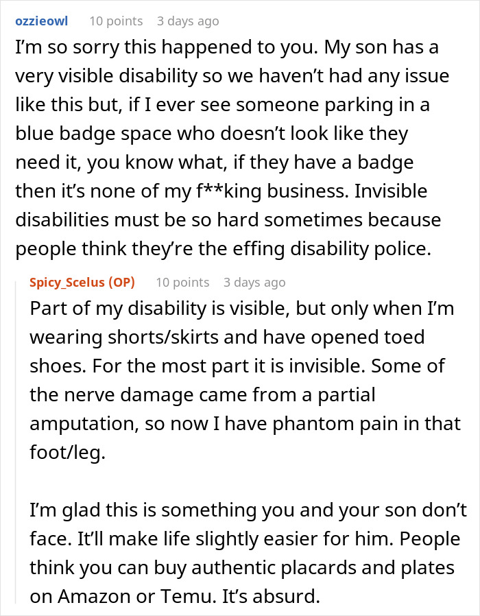 Reddit comments discussing invisible disabilities and experiences with mobility cart usage at Walmart.