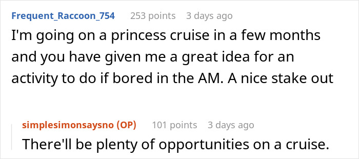 Text exchange about a cruise, discussing ideas for activities and opportunities on board.