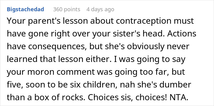 Text conversation criticizing parenting choices of a mom with five kids.