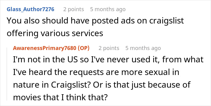 Reddit discussion about using Craigslist for services and perceptions of its content.