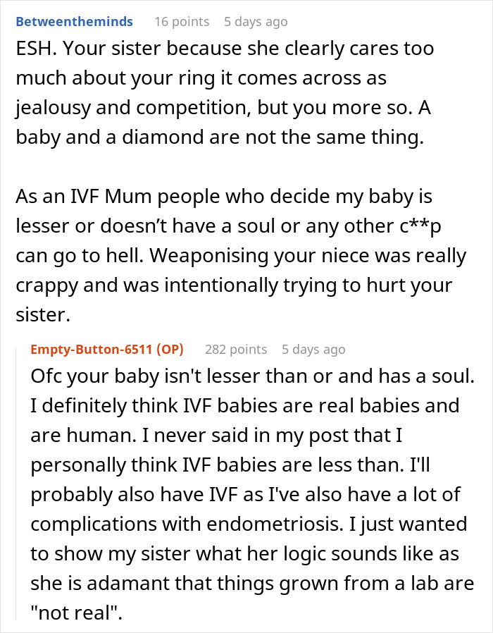 Reddit discussion on sister's baby being a real baby with IVF mentions and relationship issues. Reddit discussion on sister's baby being a real baby with IVF mentions and relationship issues.